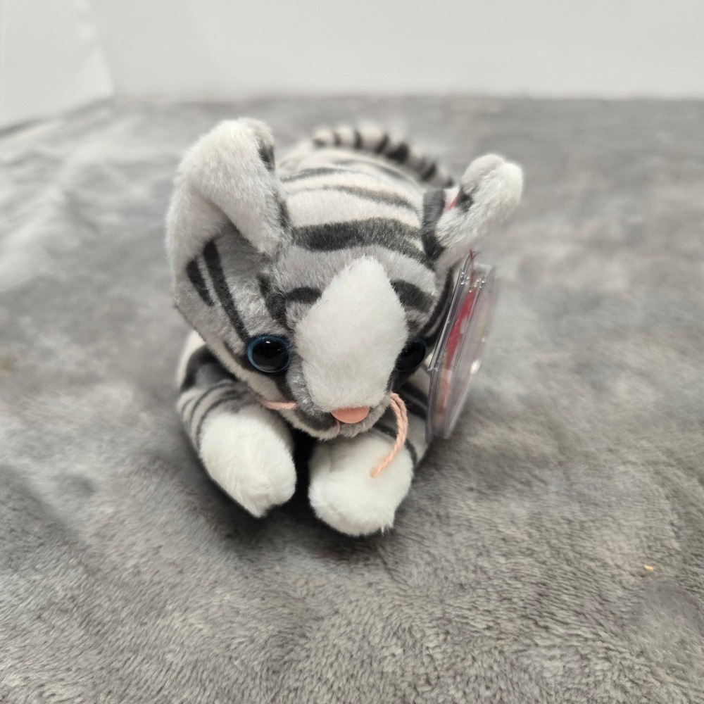 Ty Beanie Baby Prance the Cat‎ 1997 Grey Striped Tabby Plush Toy with Tags